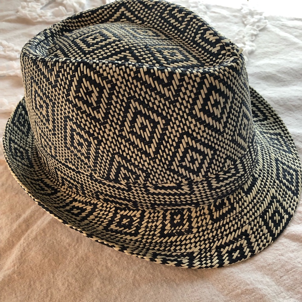 Boho Geometric Design Straw Fedora- Woven